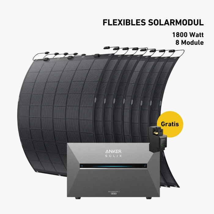 1800W Balkonkraftwerk mit flexiblen Modulen & Anker SOLIX Solarbank 3 E2700 Pro