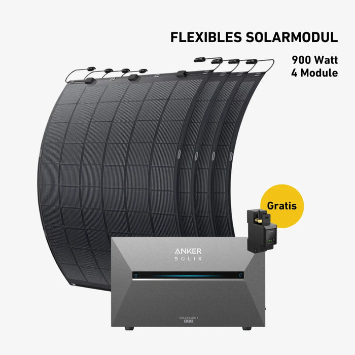 900W Balkonkraftwerk mit flexiblen Modulen & Anker SOLIX Solarbank 3 E2700 Pro